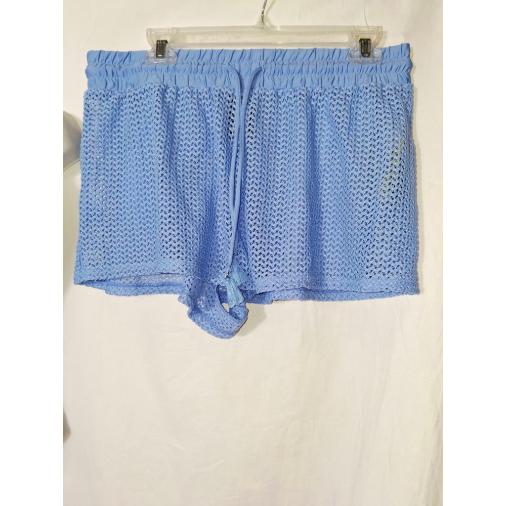 Catalina Blue Crochet One Piece Swimsuit with Shorts L 12-14 beach vacation - Picture 2 of 6
